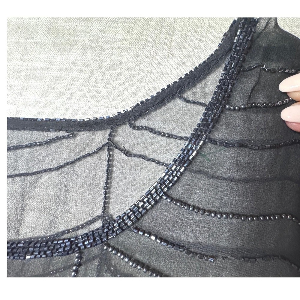 Vintage Black Silk Chiffon Beaded Top Sheer Gatsby Art Deco Party Evening M - Picture 5 of 12